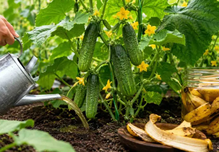 Podlewam ogórki wodą z banana, naturalnym nawozem, który zapewni im obfite plony.
